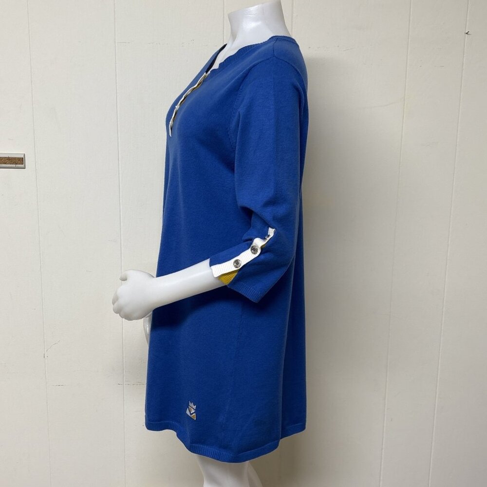 Bob Mackie Sweater Dress Womens M Royal Blue Tunic Wearable Art Button Accent - Picture 3 of 8